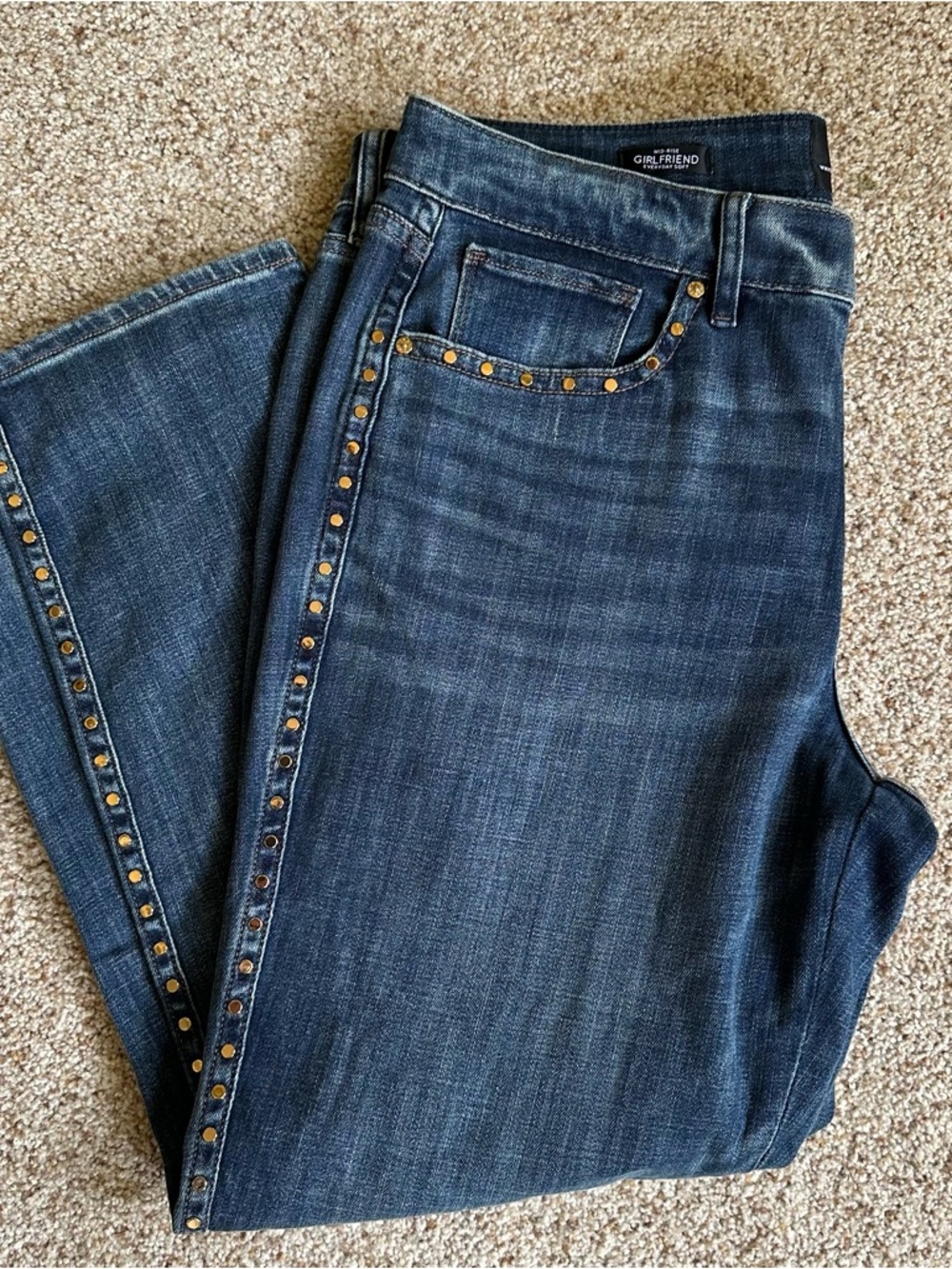 White House Black Market Everyday Soft Studded Mid Rise Denim Girlfriend Jeans